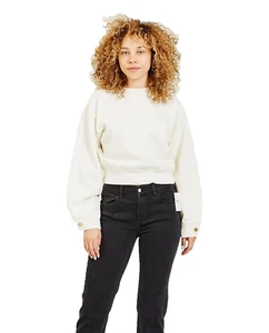DL1961 Women's Eggshell Long Sleeve Crew Neck Pullover Cropped Sweater Size XL - Picture 1 of 7
