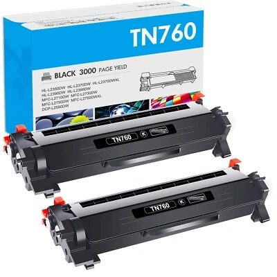 2PK TN760 TN730 Toner Cartridge for Brother HL-L2350DW HL-L2370DW DCP-L2550DW - Image 1 of 4