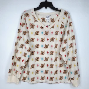 Top pijama Rudolph el reno nariz roja para mujer XL crema cuello en V mangas largas - Imagen 1 de 7