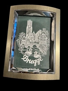 Souvenir Brugge Belgium - Belgian Lase In Silver Frame  5.5” X 6” - Picture 1 of 4