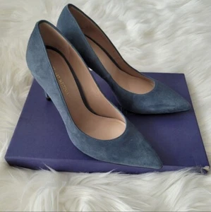 Stuart Weitzman Legend Denim Blue Suede Pointed Toe Pumps 38.5/8M $425 VERY RARE - Picture 1 of 17