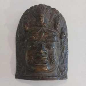 VINTAGE Tibet Bronze Buddhismus Mahakala Zornige Gottheit Kopf Gesicht 5" DUNKLE PATINA! - Bild 1 von 10