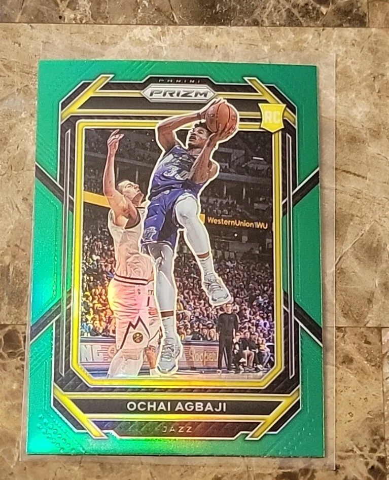 Ochai Agbaji 2022-23 Panini Prizm Green Prizm Rookie Card #267 Utah Jazz