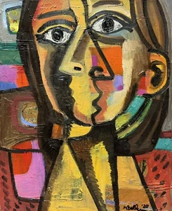 Pintura al óleo cubista MBollen cubismo estilo Picasso figura florero lámina de oro - Imagen 1 de 11