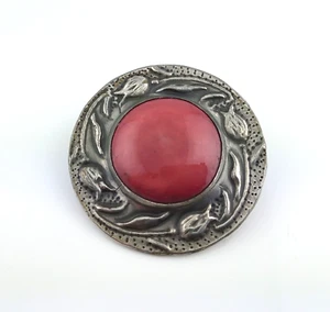 ANDREW PRENTICE ZINN KUNSTHANDWERK BROSCHE MIT RUSKIN STIL RUNDELL um 1900/10er - Bild 1 von 6