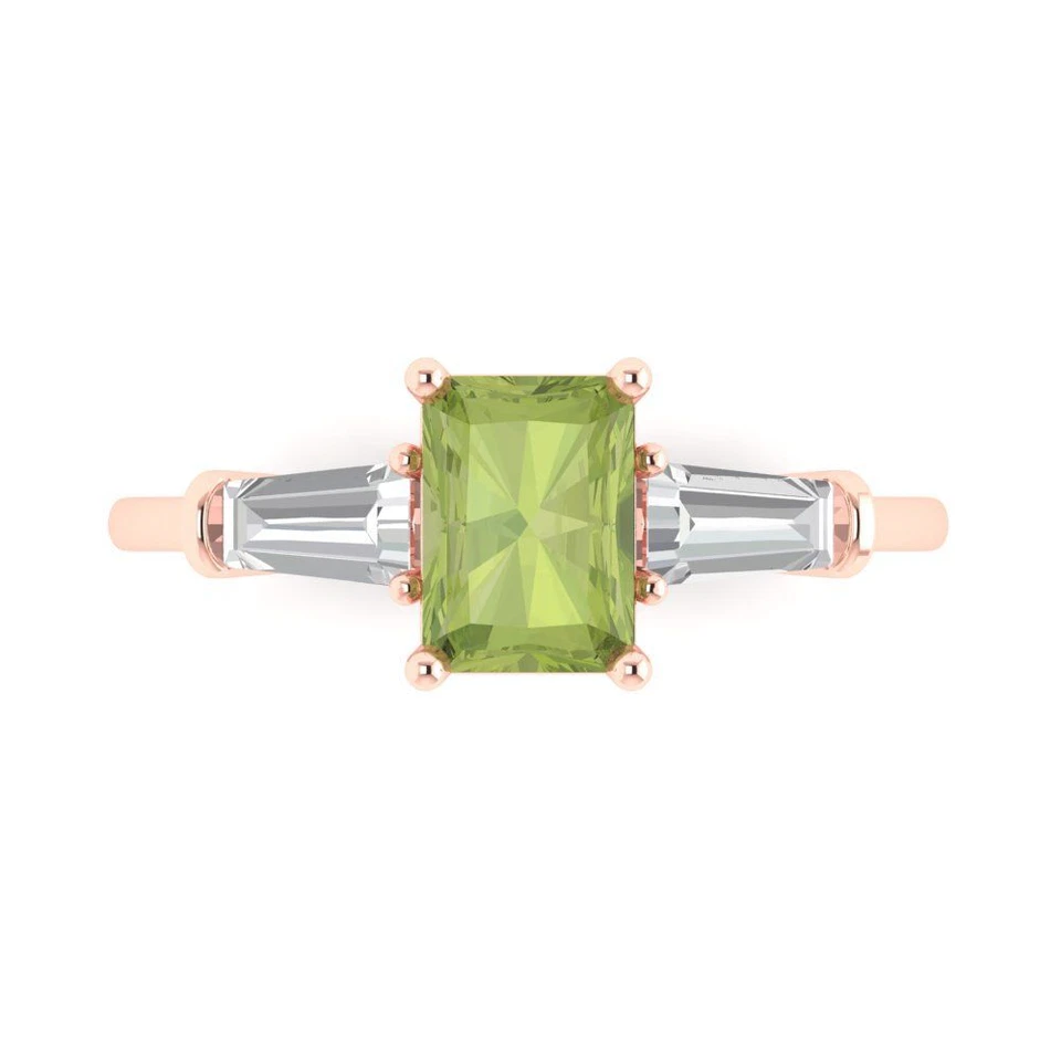 1.5 cttw Tapered Baguette Cut Peridot Three-Stone Gold Ring - Anniversary Gift - Image 1 of 1