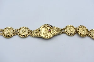 7 INCH 14KT HGE VIRGIN MARY BRACELET WITH RED STONE WEIGHS OVER 23 GRAMS BB-216 - Picture 1 of 2