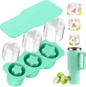 STAR SHAPED ICE CUBE TRAY W/ LID Odor Leak Proof Stanley Cup Ice Mold Lightgreen - Picture 1 of 7
