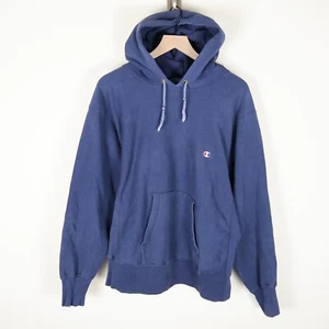 Felpa con cappuccio bianca vintage anni 80 Champion Reverse Weave Warmup blu navy taglia large 23,5x27,5 - Foto 1 di 14