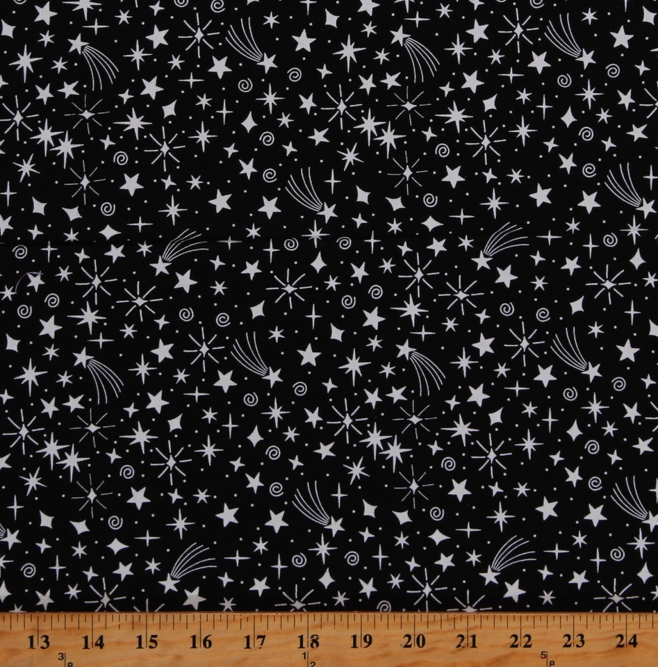 Estampado de tela negro Cotton Aliens Glow Stars Brillan en la oscuridad por yarda D487.82 Foto 1 de 1