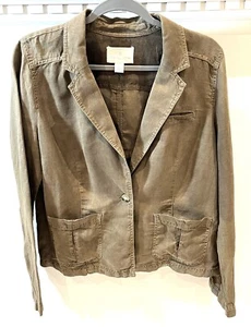 Caslon Blazer Women’s Large 100% Linen Single Button Lightweight Green Woven - Picture 1 of 12