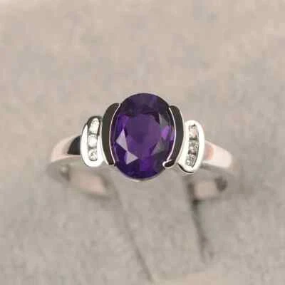 Anello in ametista naturale, gioielli in argento sterling 925, anello con pie... - Immagine 1 di 4