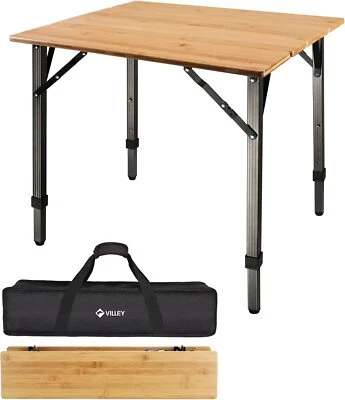 VILLEY Bamboo Folding Table with Aluminum Adjustable Legs 176lbs Load Heavy Duty - Image 1 of 4