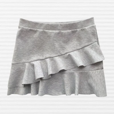 Zara Girls Asymmetrical Ruffle Skirt Light Gray Elastic Waist Pull-on Size 11-12 - Image 1 of 4