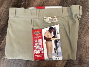 Vintage 90s Dickies PLAIN FRONT TWILL PANTS Khaki Beige Men's Size 44X30 USA - Picture 1 of 5