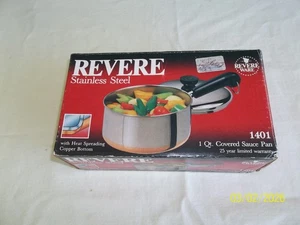 VTG Revere Ware 1 QT. Stainless Steel Copper Bottom 1401 Saucepan New Open box - Picture 1 of 10