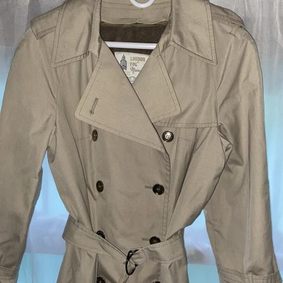 Vtg Womens London Fog trench Coat plaid with lining Double Breasted 12 Reg TAN - Image 1 of 4