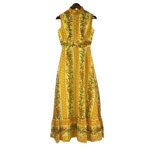 Vintage ärmelloses Maxikleid gelb Blumen Mod hoher Ausschnitt - Bild 1 von 9