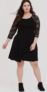 Torrid Womens Black Jersey Lace Sleeve Trapeze Dress Size 1X (1892) - Picture 1 of 8