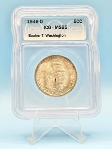 1946-D Booker T. Washington Commemorative Silver Half Dollar MS65 - Picture 1 of 2