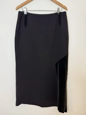 Sonja Marohn Luxurious Chocolate Brown Wool Blend Midi Skirt Velvet Trim UK16 - Image 1 of 4