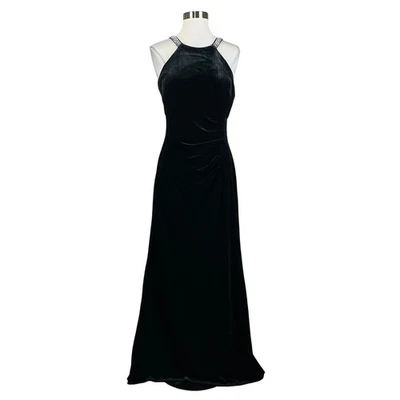 Vestido largo formal para mujer AQUA talla 6 negro de terciopelo con cuentas con tiras en la espalda Foto 1 de 4