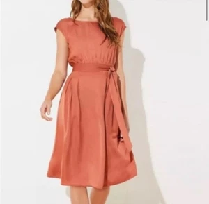 LOFT Terrakotta gebrannter Ton Flügelärmel Satin Kleid Größe 10 Petite neu mit Etikett - Bild 1 von 7