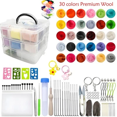 Набор для валяния иглой, 24 цвета шерсти ровинг (5 г/цвет), полный иглы валяния  - Изображение 1 из 4