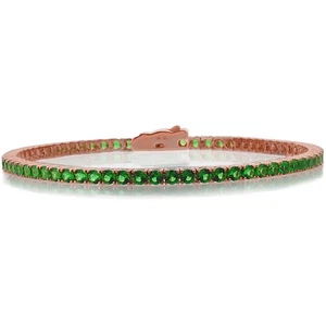 2.5mm Rose Gold Plated Silver 3.6 ct CZ Simulated Emerald Tennis Bracelet 7.25in - Picture 1 of 3