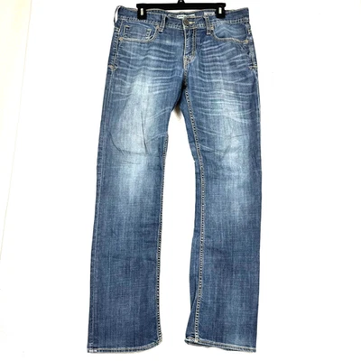 Pantalones de mezclilla Y2K BKE Carter rectos 32R para hombre 34x32 desgastados desteñidos hebilla años 00 Foto 1 de 4