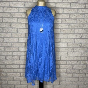 Xhilaration Woman’s Blue Lace Lined Sleeveless Open Back Shift/Sheath Dress SML - Picture 1 of 20