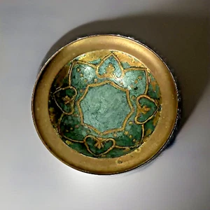 Cuenco decorativo pintado esmalte dorado turquesa diseño latón macizo hecho en India - Imagen 1 de 7