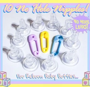 10 Standard Size Universal No Hole Nipples For Reborn Baby Bottles!  - Picture 1 of 3