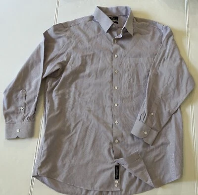 Camisa Hart Schaffner Marx Hombre 17.5/34 Cuello Extendido Sin Hierro Púrpura Rayas Foto 1 de 4