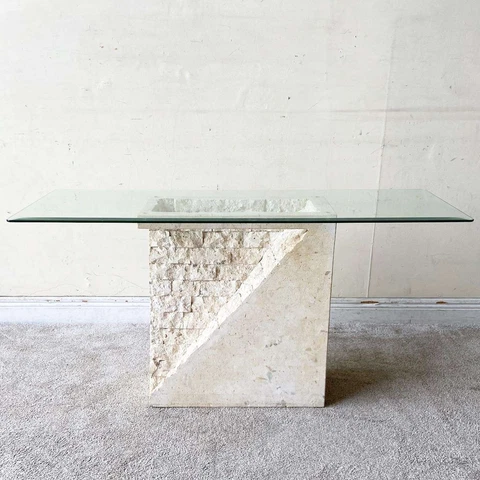 Postmodern Sculpted Tessellated Stone Console Table Cover