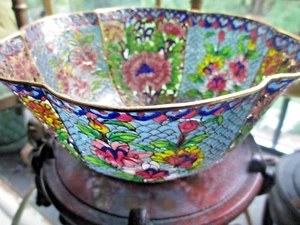 Plique A Jour Bowl Cloisonne Glass Bowl w/ original box and wooden display stand - Picture 1 of 7