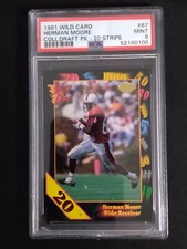 1991 Wild Card Herman Moore College Draft Pick RED 20 Stripe #67 - PSA MINT 9