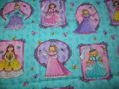 Princess Portraits Tammy DeYoung Cotton Fabric 44" x 28" Blue Aqua Little Girls - Image 1 of 2