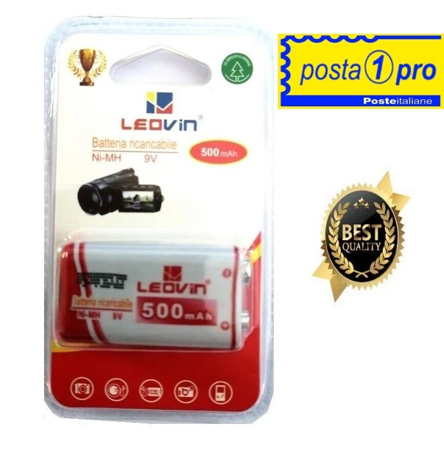 BATTERIA PILA 9V RICARICABILE NiMH 500 mAh fast delivery PILE 9 VOLT V BATTERIE
