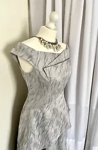 BNWT ADRIANNA PAPELL SILVER GREY JACQUARD HI LOW EVENING WEDDING DRESS SIZE 8 - Picture 1 of 14
