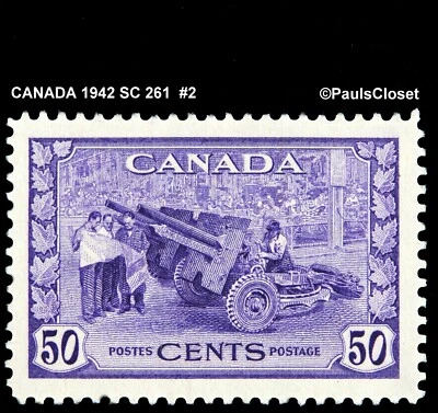 CANADA 1942 SC 261 MUNITIONS FACTORY 50¢ VIOLET MNH OG FINE/VERY FINE #2 - Image 1 of 2
