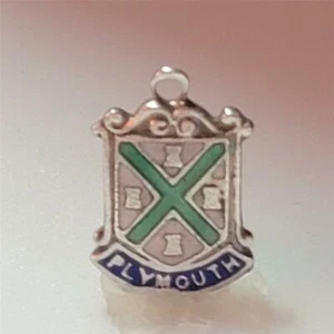 Vintage Sterling Silver charm enamel Plymouth shield coat of arms silver#6U - Picture 1 of 1
