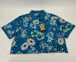 The Nike Polo Golf Women Floral Print Shirt Logo Crop Loose Dri-FIT Size XL New - Picture 1 of 13