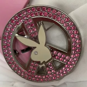 Y2K Playboy Bunny Pink Rhinestone Bling Peace Buckle & Belt Has All Stones - Picture 1 of 7