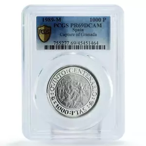 Spain 1000 pesetas Capture of Granada Khights Army PR69 PCGS silver coin 1989 - Picture 1 of 2
