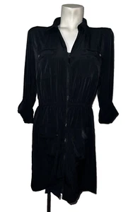 ALFANI Women's Size 14 Black Zip Front Utility Roll Tab Sleeve Cargo Shirt Dress - Picture 1 of 7