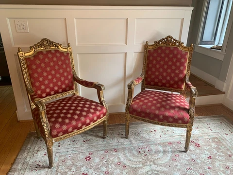 Vintage, French style gilded dining chairs (pair) Cover