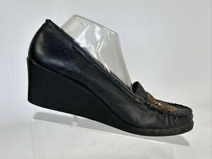 Sbicca Mocassin Wedges Women's Size 11 Black Suede Solid Beaded Comfort Shoes