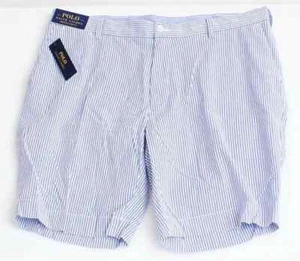 Pantalones Cortos Polo Ralph Lauren Para Hombre Grande y Alto Talla 56B Seersucker Chino Azul Rayas - Imagen 1 de 8