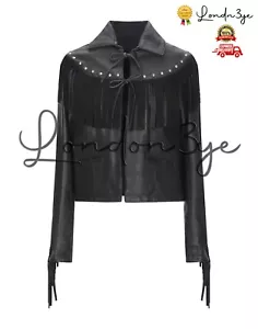 Chaqueta occidental vintage de gamuza con flecos para mujer con flecos de cuero real chaquetas - Imagen 1 de 10
